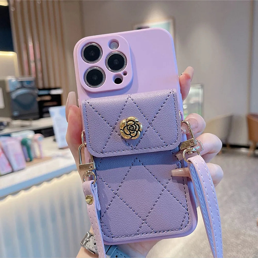 Crossbody Lanyard Case For Xiaomi Poco X7 X6 Pro M6 F6 F3 F4 X5 X3 NFC POCO C65 C75 Flower Wallet Card Holder Strap Soft Cover