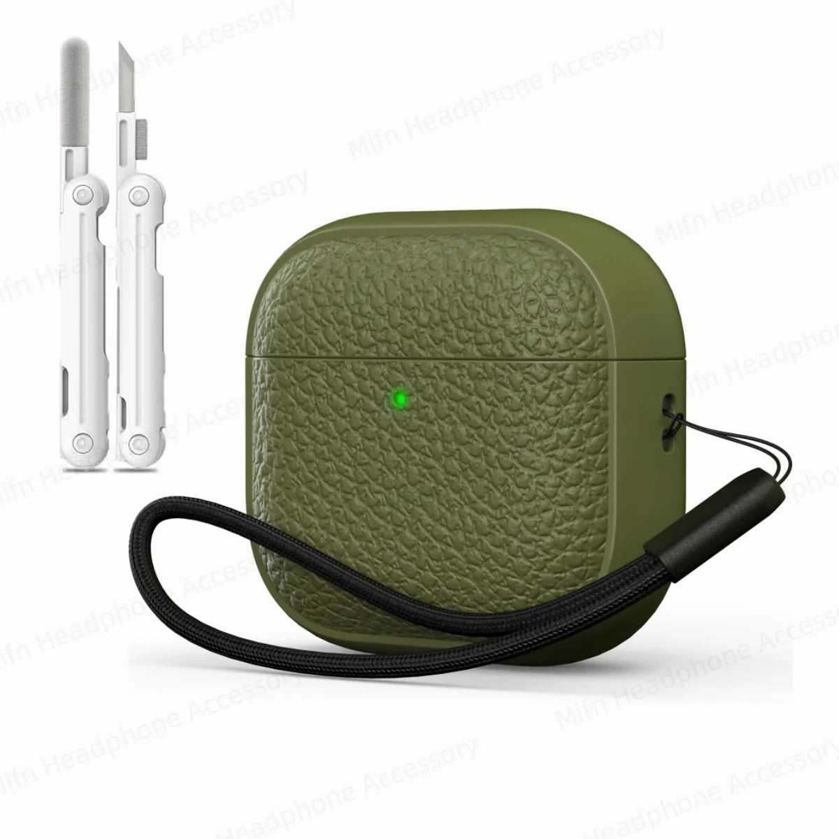 For AirPods 4 Lichee Pattern Case with Lanyard/Cleaner Kit Business Earphone Cases for Men Women For Apple AirPods Pro Headset