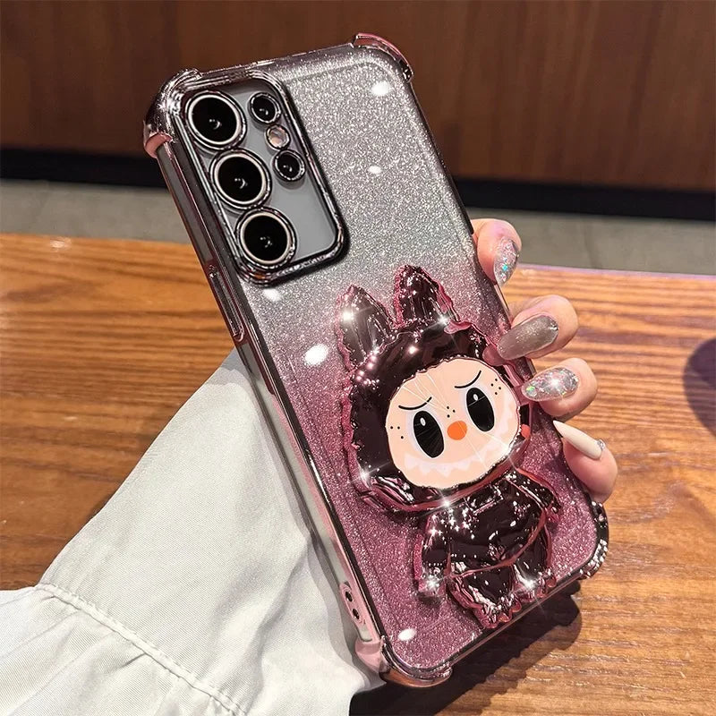 L-La-bubuES Phone Case for Samsung Galaxy S25 S24 S23 S22 S21 S20 Ultra Plus FE A56 A36 A26 A16 5G Plating Silicone Powder Cover