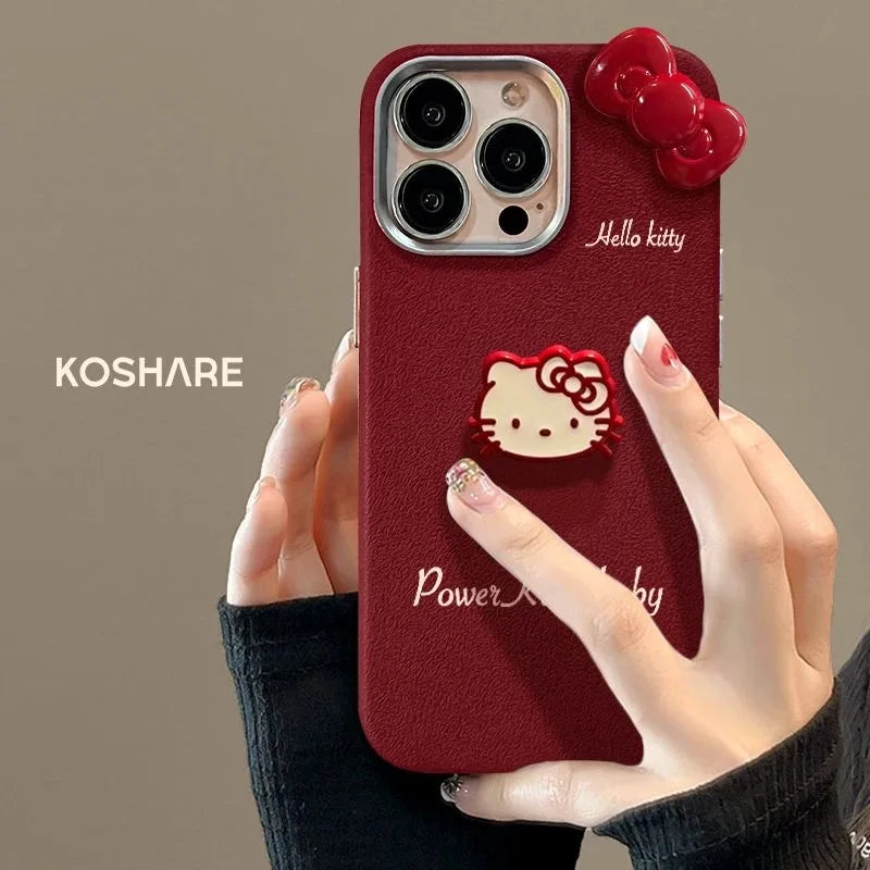 For Vivo V40 SE V50 Lite V25E Y21 Y33S Y31 Y53S Y17S Y19S Y36 Y27 Y28 Y38 Y39 Y29S Hello Kitty Dolls Bowknot Leather Phone Case