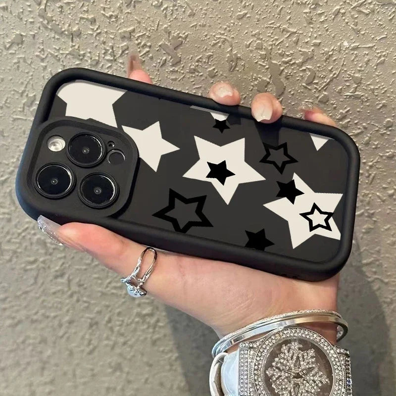 For OPPO A5 Pro Case For OPPO A3 A3X A17 A17X A60 A98 A96 A92 A77 A75 A56S A53 A38 A18 A95 A78 Funda Black And White Stars Cover
