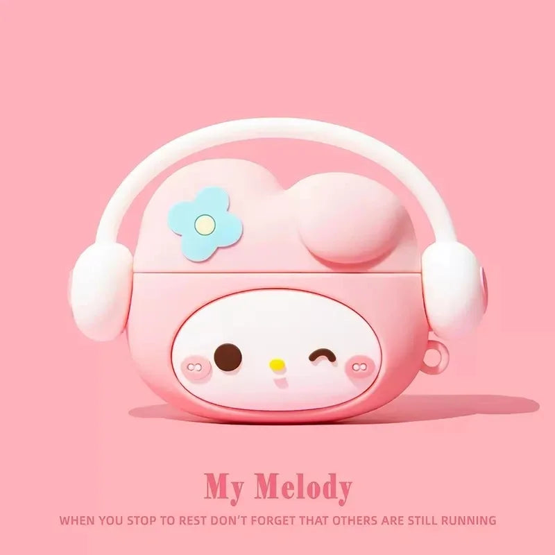 For Airpods 4 3 2 Pro 1 Pro 2 Cartoon Hello Kitty Kuromi Melody Listen To Music Silicone Earphone Case Accessories Cover