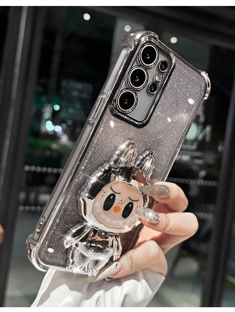 L-La-bubuES Phone Case for Samsung Galaxy S25 S24 S23 S22 S21 S20 Ultra Plus FE A56 A36 A26 A16 5G Plating Silicone Powder Cover
