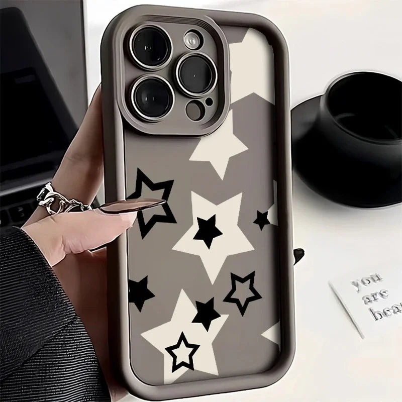 For OPPO A5 Pro Case For OPPO A3 A3X A17 A17X A60 A98 A96 A92 A77 A75 A56S A53 A38 A18 A95 A78 Funda Black And White Stars Cover