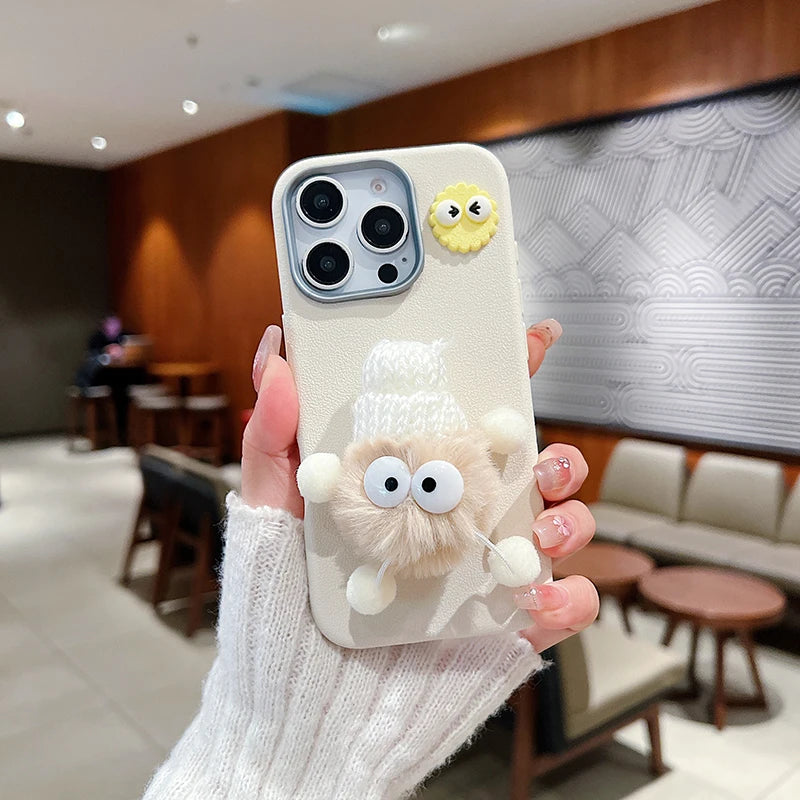 3D Doll Plush Briquettes Leather Phone Case For Xiaomi Redmi Note 14 13 12 11 Pro Plus 5G 12S 11S 10S Redmi 13C 13 12 4G Cover