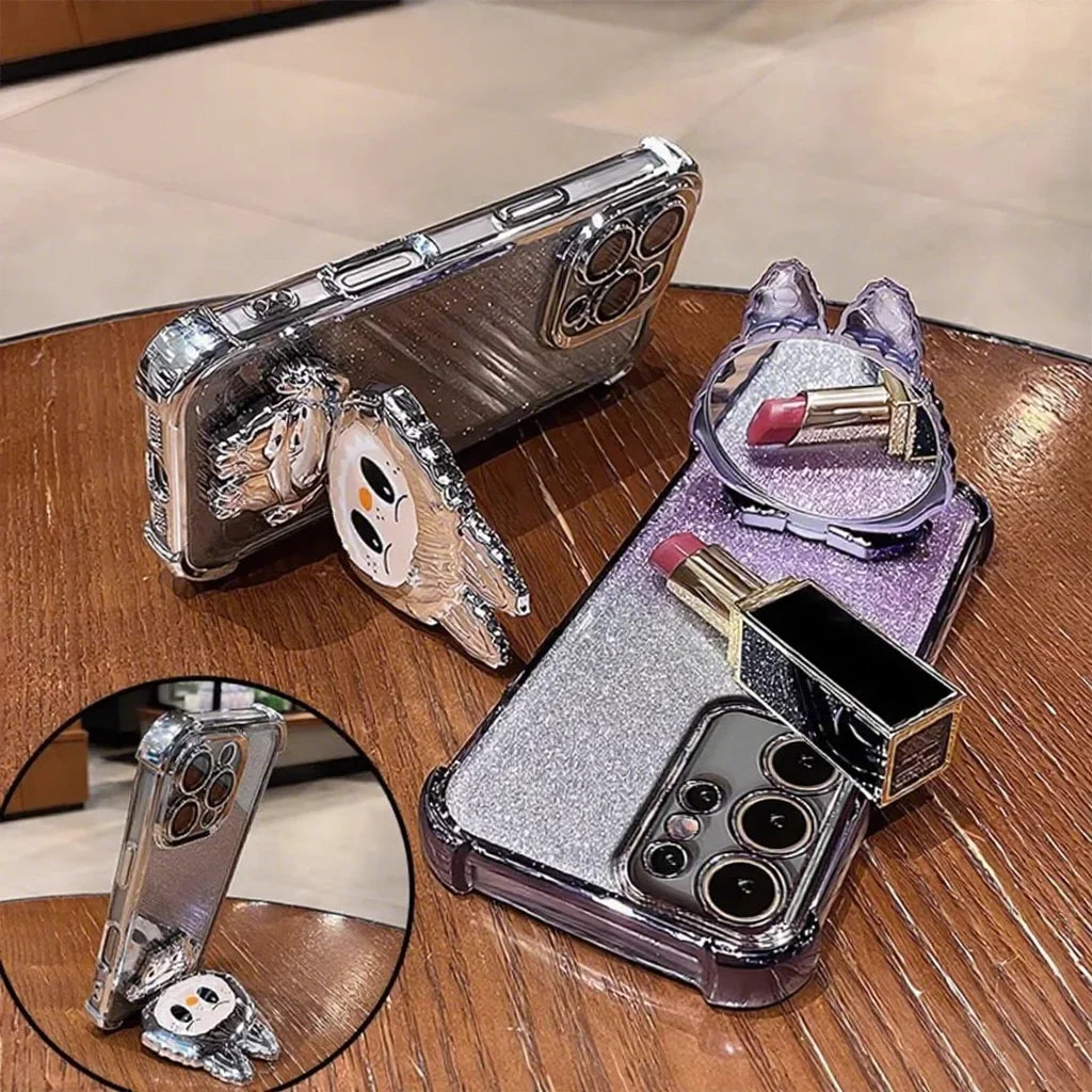 L-La-bubuES Phone Case for Samsung Galaxy S25 S24 S23 S22 S21 S20 Ultra Plus FE A56 A36 A26 A16 5G Plating Silicone Powder Cover