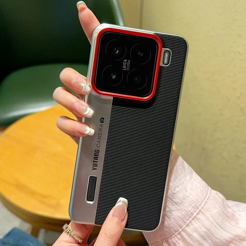 Luxury Leather Shockproof Case for Xiaomi 15 MI15 with Creative Camera Model Design Thin Ring Stand Back Cover Funda