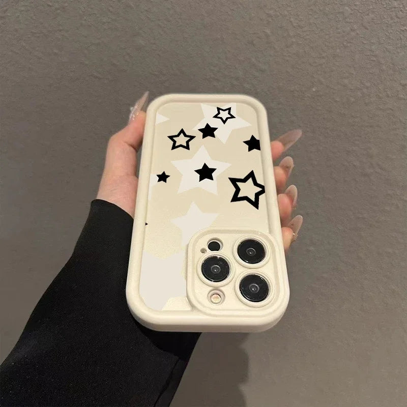 For OPPO A5 Pro Case For OPPO A3 A3X A17 A17X A60 A98 A96 A92 A77 A75 A56S A53 A38 A18 A95 A78 Funda Black And White Stars Cover