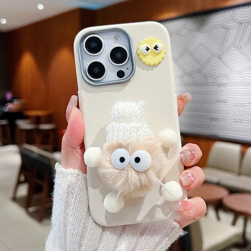 Korean Cute Hairball Doll Phone Case For Samsung Galaxy S25 S23 S22 S21 Ultra Plus S24 FE A55 A54 A32 A13 A33 A34 A16 Soft Cover