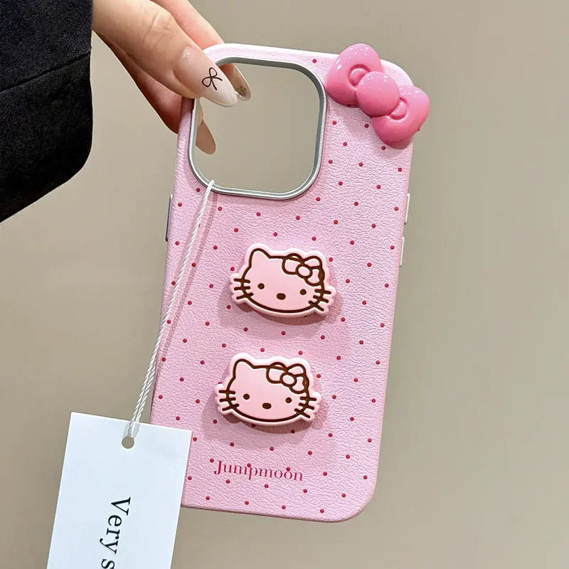For Vivo V40 SE V50 Lite V25E Y21 Y33S Y31 Y53S Y17S Y19S Y36 Y27 Y28 Y38 Y39 Y29S Hello Kitty Dolls Bowknot Leather Phone Case
