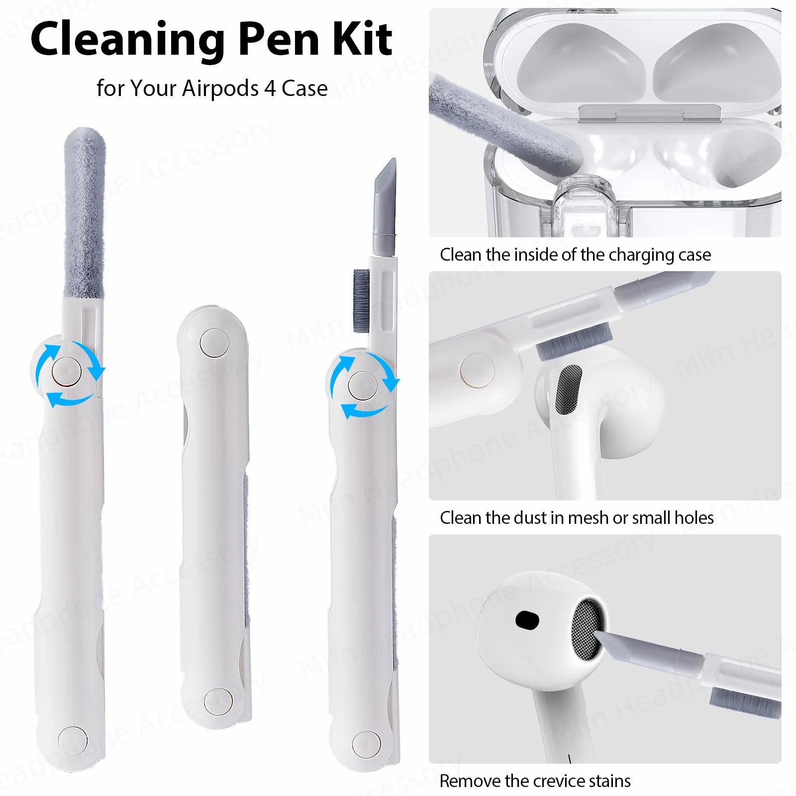 For AirPods 4 Lichee Pattern Case with Lanyard/Cleaner Kit Business Earphone Cases for Men Women For Apple AirPods Pro Headset
