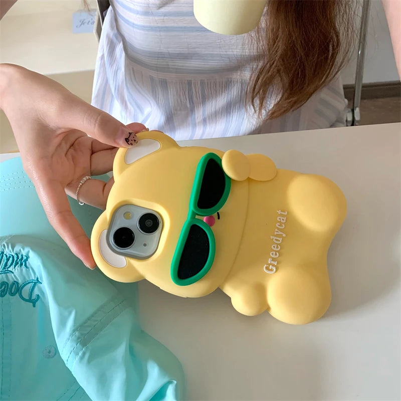 3D Cute Bear Sunglasses Phone Case For iPhone 16 promax 15 14 Plus 13 12 Pro Max 11 Soft Silicone Cartoon Cover