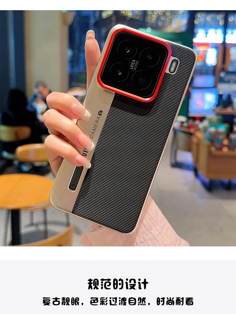Luxury Leather Shockproof Case for Xiaomi 15 MI15 with Creative Camera Model Design Thin Ring Stand Back Cover Funda