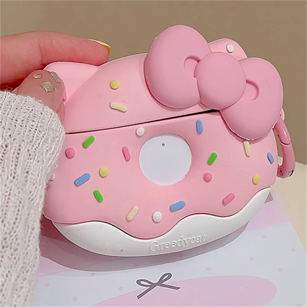 Kawaii Cute Pink Sweet Donut Bow Earphone Case For Airpods 1 2 3 Pro 2 i12 Protective Shell Soft Headphone Shell