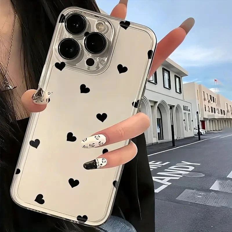 Transparent Black Pink Little Love Heart Phone Case For Xiaomi 15 Cases Xiaomi 14T 13T 12T Pro 13 12 11 Lite 5G 15 14 Soft Cover