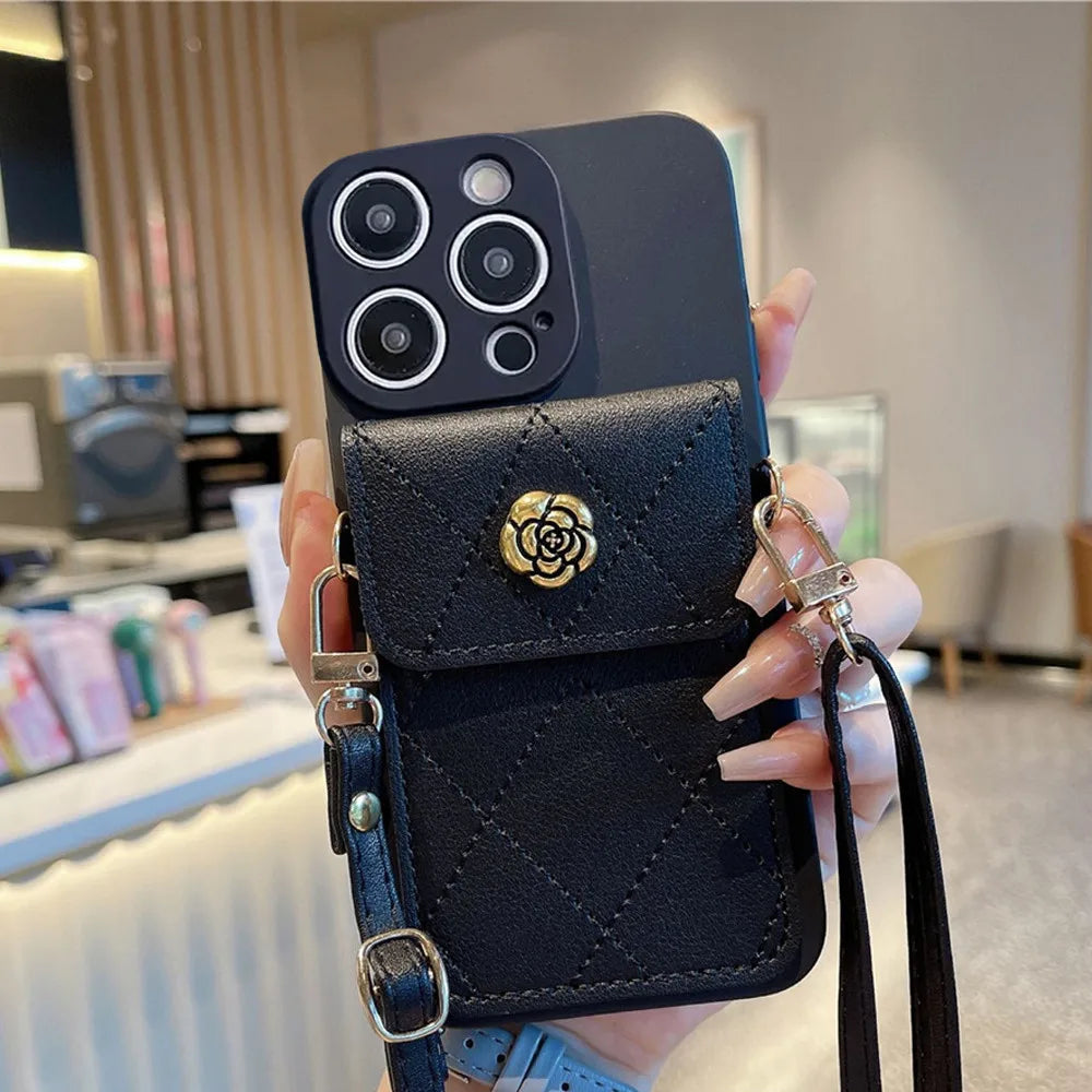 Crossbody Lanyard Case For Xiaomi Poco X7 X6 Pro M6 F6 F3 F4 X5 X3 NFC POCO C65 C75 Flower Wallet Card Holder Strap Soft Cover