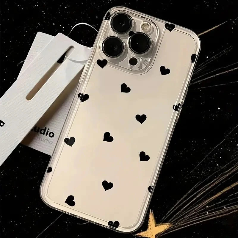 Transparent Black Pink Little Love Heart Phone Case For Xiaomi 15 Cases Xiaomi 14T 13T 12T Pro 13 12 11 Lite 5G 15 14 Soft Cover