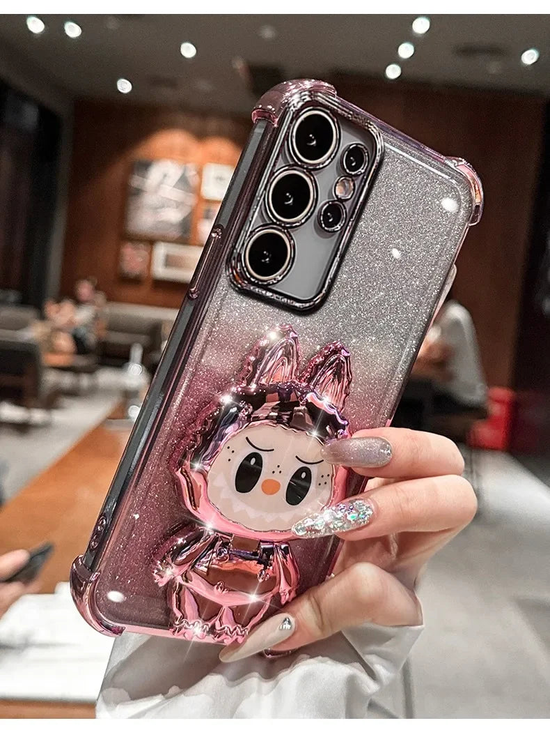 L-La-bubuES Phone Case for Samsung Galaxy S25 S24 S23 S22 S21 S20 Ultra Plus FE A56 A36 A26 A16 5G Plating Silicone Powder Cover