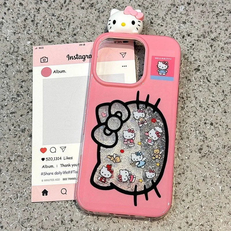 For OPPO A40 A60 A80 A54 A74 A94 A16 A17 A18 A38 A58 Blink Glitter Carved Kitty Head Toy for Reno 6 Lite 5F 5 Cartoon Phone Case