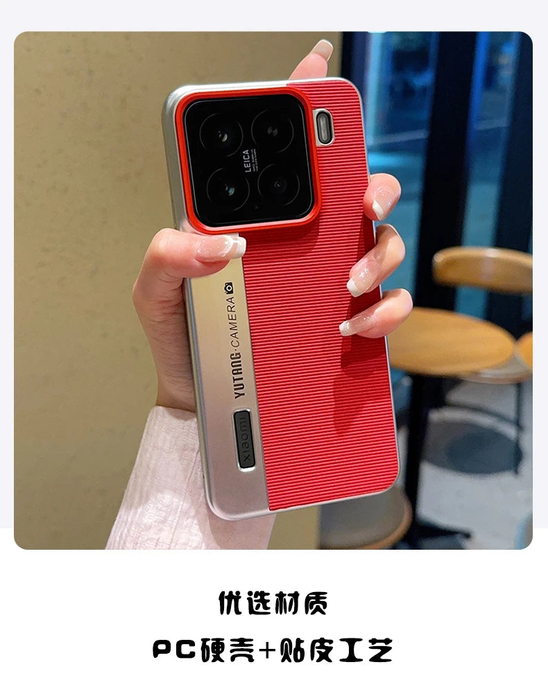 Luxury Leather Shockproof Case for Xiaomi 15 MI15 with Creative Camera Model Design Thin Ring Stand Back Cover Funda