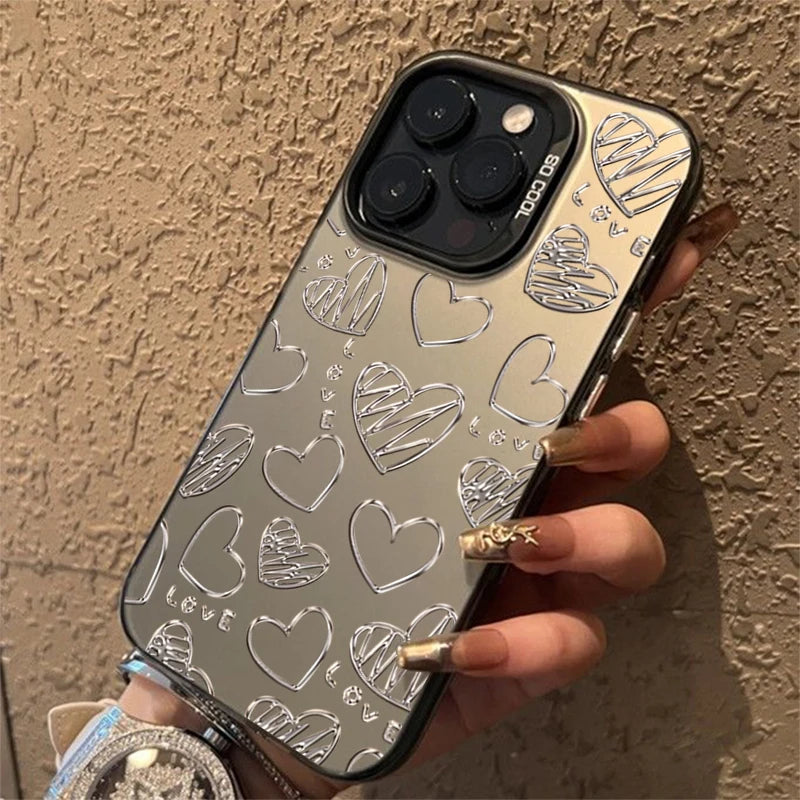 Silver Heart Butterfly Pattern IMD Phone Case For Xiaomi Mi 15 14 13 12 13T 14T Pro 11 Lite 5G NE Poco F6 X5 X6 M6 Pro Cover