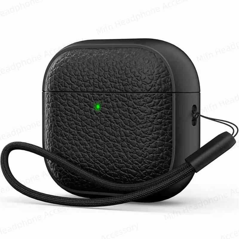 For AirPods 4 Lichee Pattern Case with Lanyard/Cleaner Kit Business Earphone Cases for Men Women For Apple AirPods Pro Headset