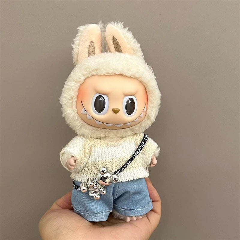For 15/17cm Labubu V1 V2 Doll Clothing Fashion Hoodie and Pants Set Korean Idol Trendy DIY Doll Clothing Accessories Toy Gift