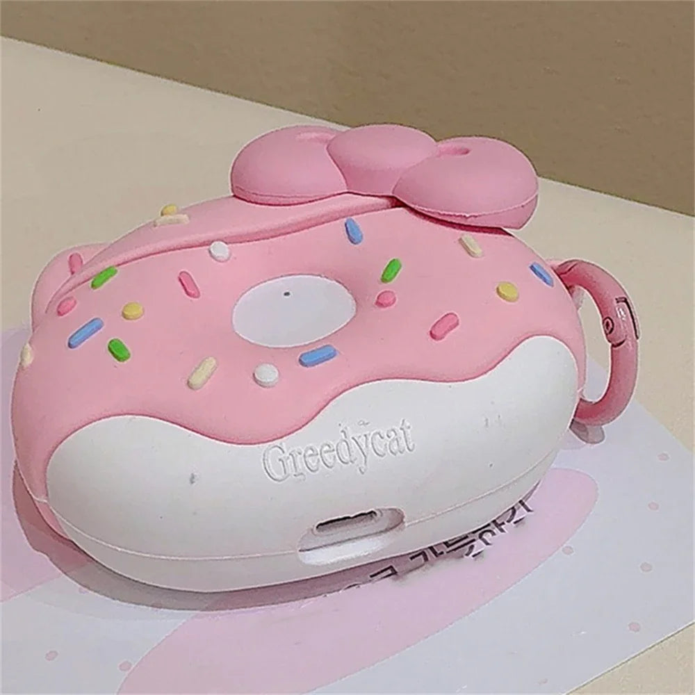 Kawaii Cute Pink Sweet Donut Bow Earphone Case For Airpods 1 2 3 Pro 2 i12 Protective Shell Soft Headphone Shell