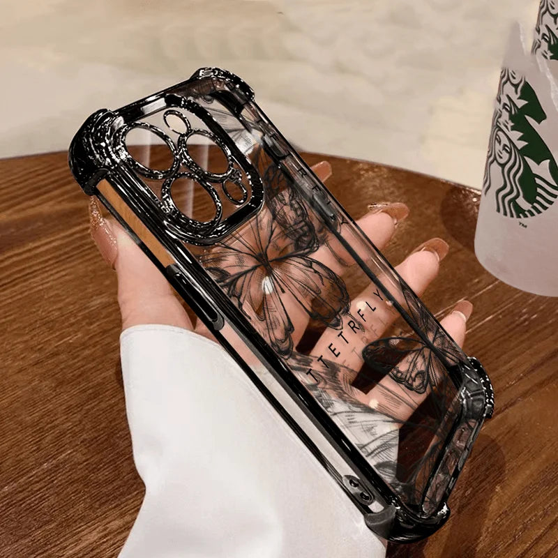 Black Beautiful Butterfly Plating Phone Case For Xiaomi Redmi 14C 13C 12C K50 K40 Note 13 12 11 10 9S 4G 5G Anti Fall Airbag