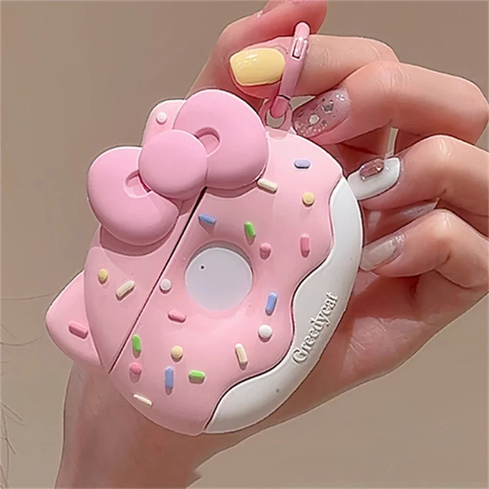Kawaii Cute Pink Sweet Donut Bow Earphone Case For Airpods 1 2 3 Pro 2 i12 Protective Shell Soft Headphone Shell