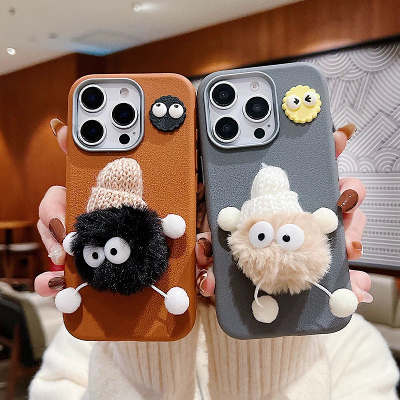 Korean Cute Hairball Doll Phone Case For Samsung Galaxy S25 S23 S22 S21 Ultra Plus S24 FE A55 A54 A32 A13 A33 A34 A16 Soft Cover