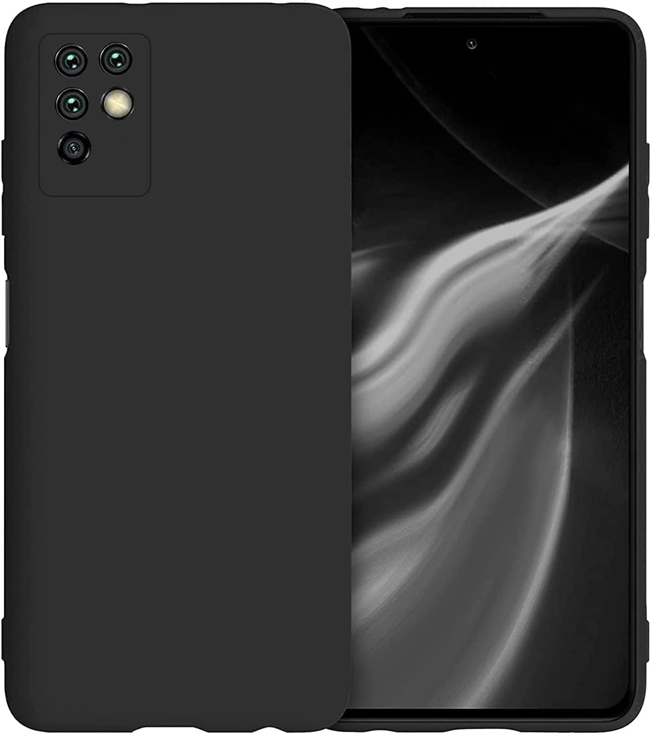 Back Cover Case Compatible with infinix note 10 Soft Silicone Gel Rubber Shockproof Matte Finish Inner Cloth Lining with Camera Protection (Black)