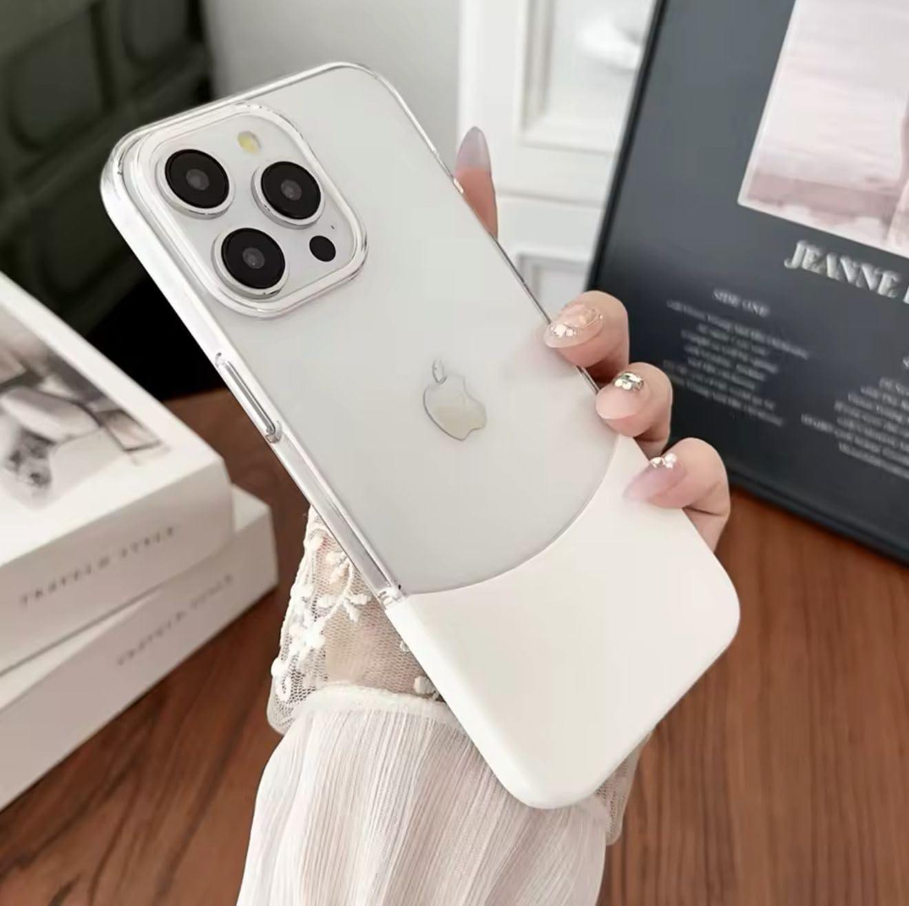 فكرة Fekra Luxury Transparent Splice Color Clear Case For iPhone 15 Pro Max | 15 Pro | 15 | 14 Pro Max | 13 Pro Max | 13 14 Removable Acrylic Shockproof Protection Cover (Orange, iPhone 14 Pro Max)