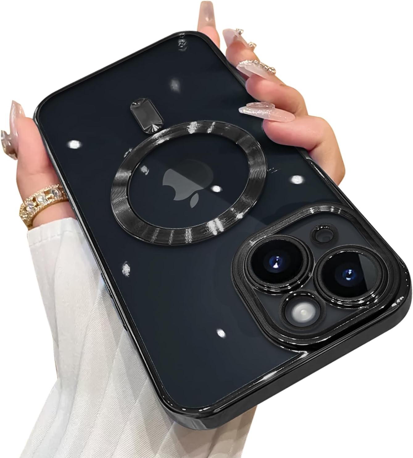 OOK Phone Case Made for iPhone 15 Pro Max (6.7 Inch) with Camera Lens Protector (Compatible with MagSafe) Anti-Scratch Shockproof Slim Magnetic Phone Cover for Women Men - Black