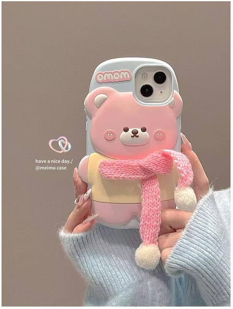 Ecosystem 3D Cartoon Case for iPhone 14 Pro Max / 15 Pro Max, All-Round Protection, Anti-Slip Cover (Happy Bear)