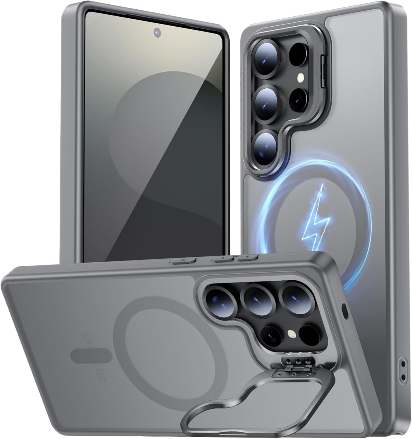 Grabist Case for Samsung Galaxy S25 Ultra, Compatible with MagSafe, Built-in Camera Ring Stand, Translucent Matte Military-Grade Drop Protection Magnetic Case for Samsung S25 Ultra (Titanium Gray)