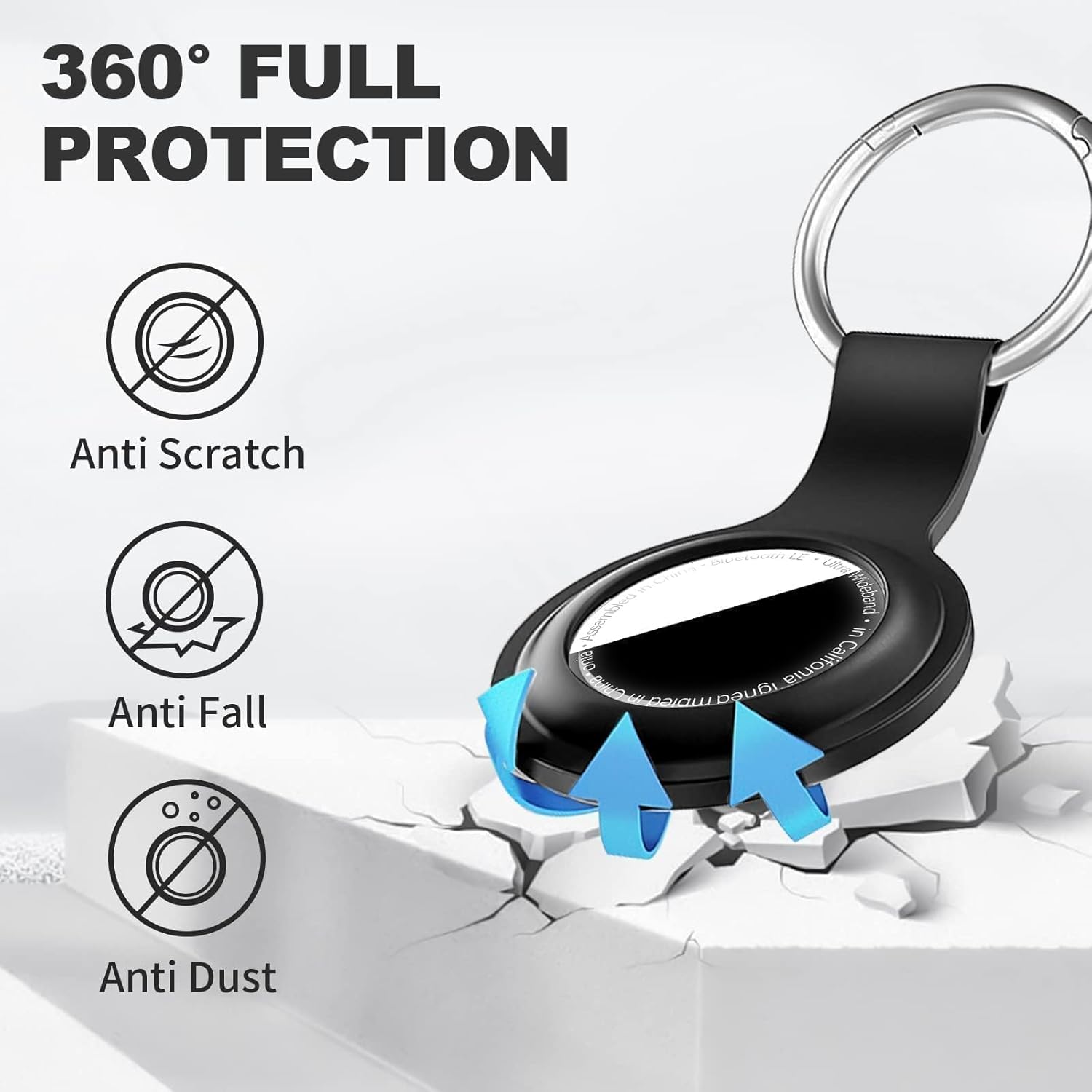 Compatible with AirTag Case Keychain Air Tag Holder Silicone AirTags Key Ring Cases Tags Chain Apple AirTag GPS Item Finders Accessories，Black