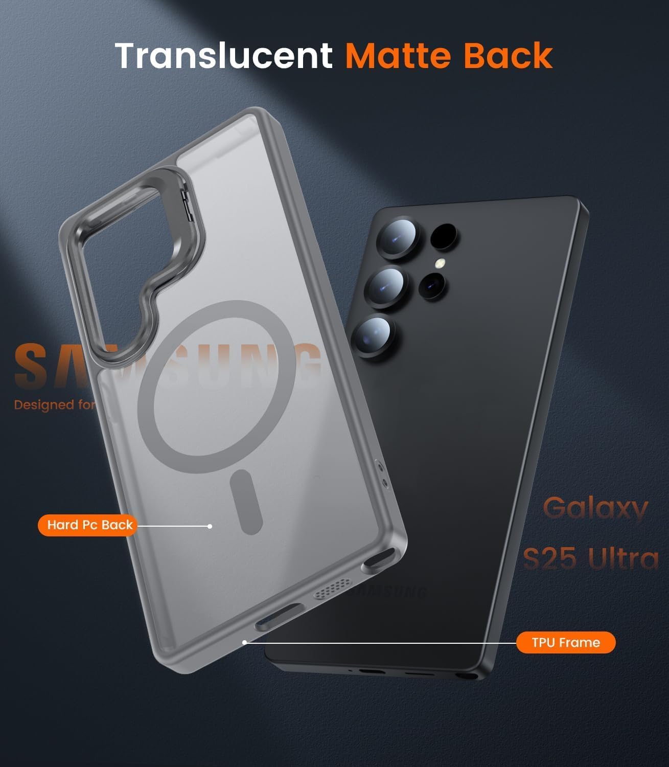 Grabist Case for Samsung Galaxy S25 Ultra, Compatible with MagSafe, Built-in Camera Ring Stand, Translucent Matte Military-Grade Drop Protection Magnetic Case for Samsung S25 Ultra (Titanium Gray)