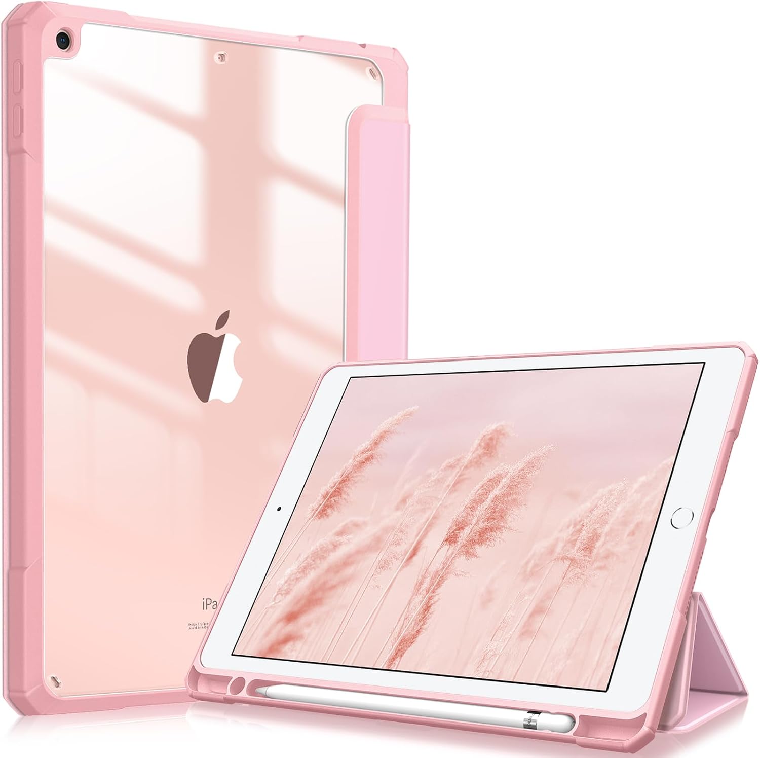 Fintie Hybrid Slim Case for iPad 9th / 8th / 7th Generation (2021/2020 / 2019) 10.2 Inch - [Built-in Pencil Holder] Shockproof Cover with Clear Transparent Back Shell, Black