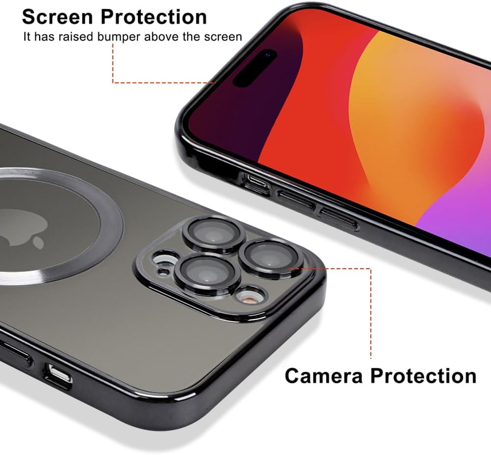 OOK Phone Case Made for iPhone 15 Pro Max (6.7 Inch) with Camera Lens Protector (Compatible with MagSafe) Anti-Scratch Shockproof Slim Magnetic Phone Cover for Women Men - Black