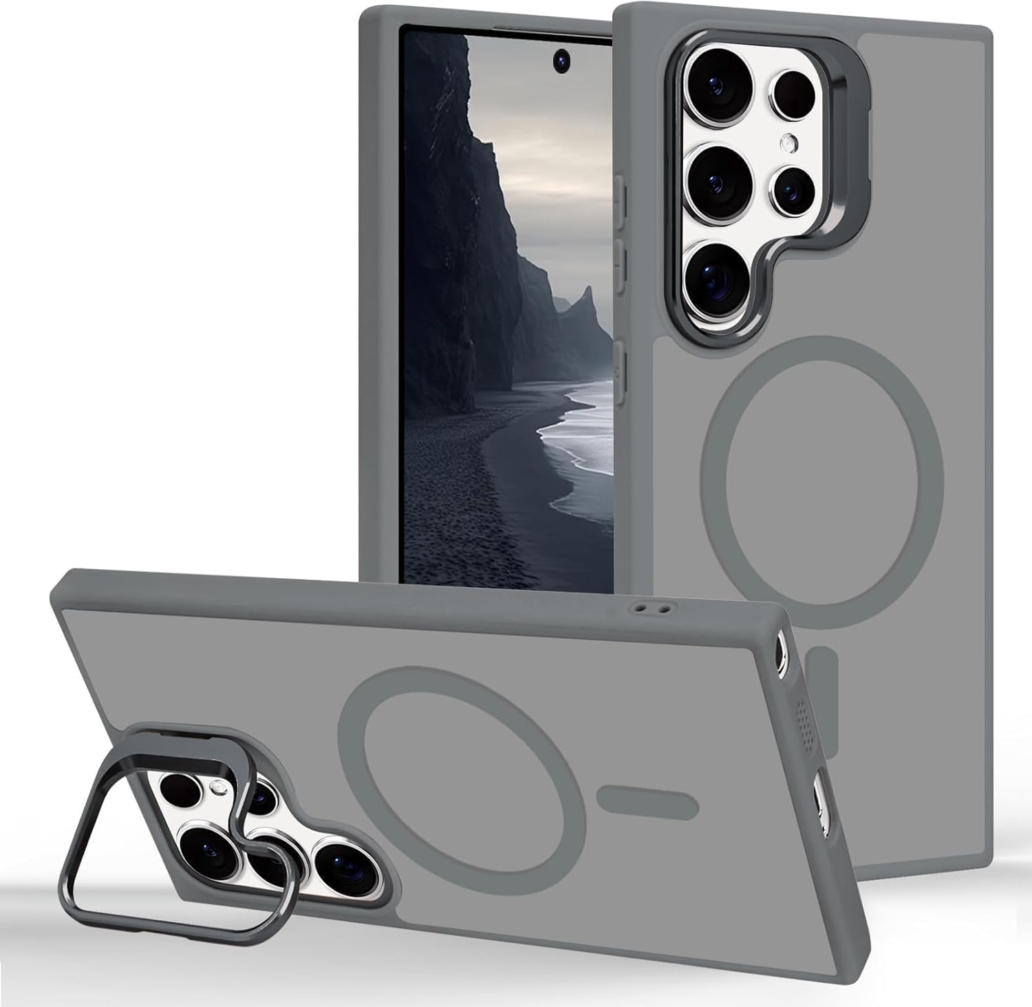 Grabist Case for Samsung Galaxy S25 Ultra, Compatible with MagSafe, Built-in Camera Ring Stand, Translucent Matte Military-Grade Drop Protection Magnetic Case for Samsung S25 Ultra (Titanium Gray)