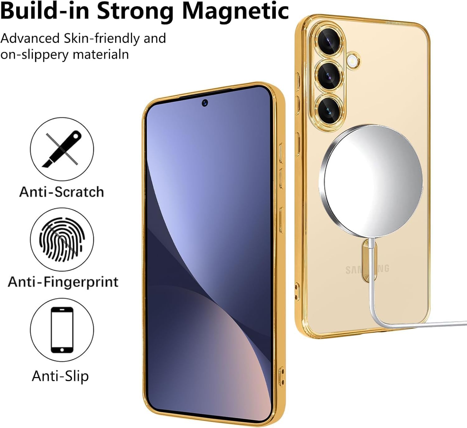 Grabist Magnetic Case for Samsung Galaxy A56/Samsung Galaxy A36, Camera Lens Full Protection, Compatible Wireless Charging, Shockproof Soft TPU Cover (Gold, Samsung A56/ Samsung A36)