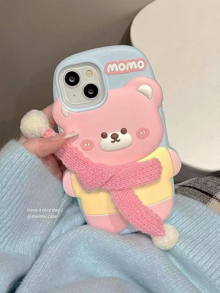 Ecosystem 3D Cartoon Case for iPhone 14 Pro Max / 15 Pro Max, All-Round Protection, Anti-Slip Cover (Happy Bear)