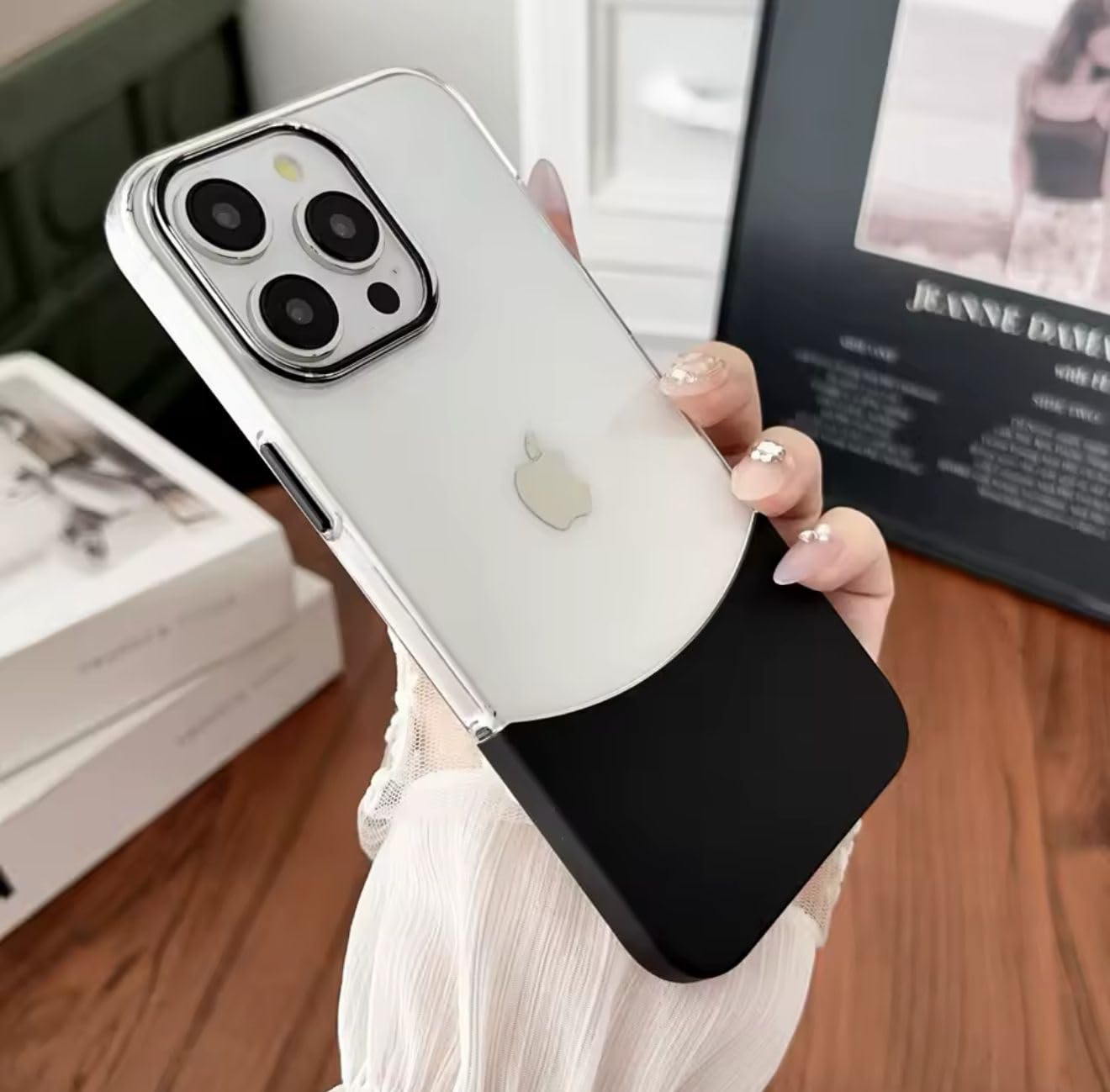 فكرة Fekra Luxury Transparent Splice Color Clear Case For iPhone 15 Pro Max | 15 Pro | 15 | 14 Pro Max | 13 Pro Max | 13 14 Removable Acrylic Shockproof Protection Cover (Orange, iPhone 14 Pro Max)