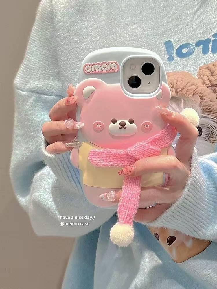 Ecosystem 3D Cartoon Case for iPhone 14 Pro Max / 15 Pro Max, All-Round Protection, Anti-Slip Cover (Happy Bear)