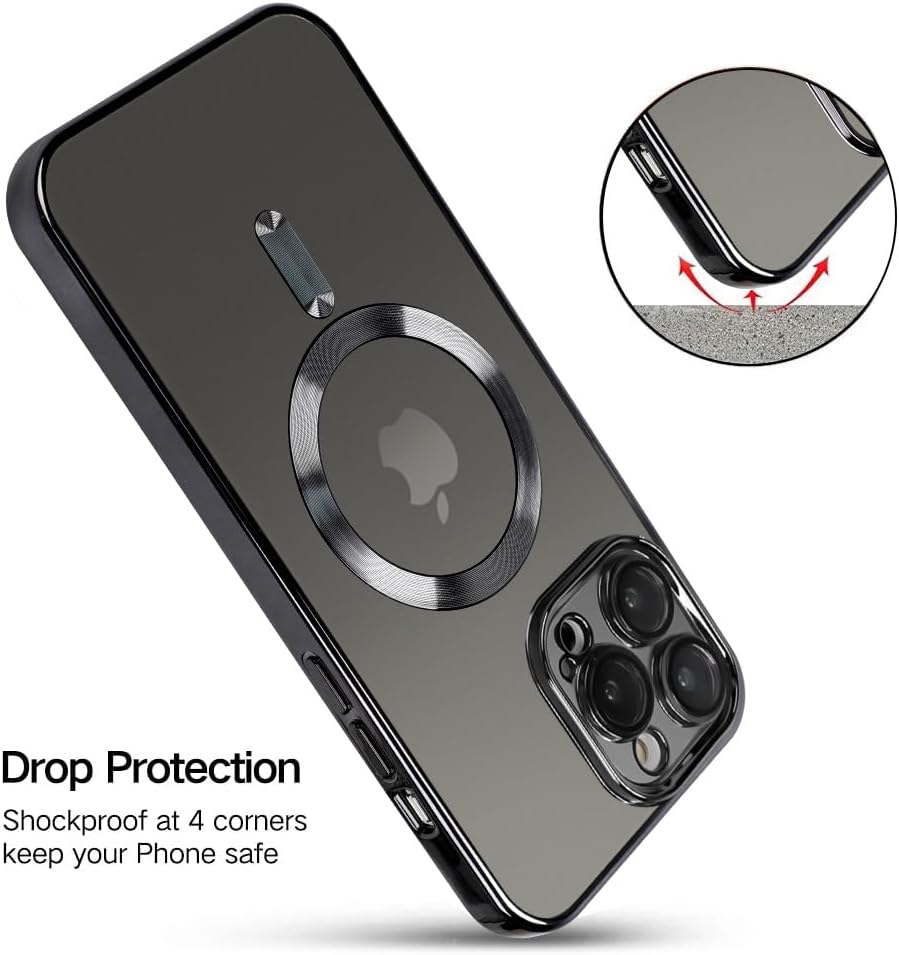 OOK Phone Case Made for iPhone 15 Pro Max (6.7 Inch) with Camera Lens Protector (Compatible with MagSafe) Anti-Scratch Shockproof Slim Magnetic Phone Cover for Women Men - Black