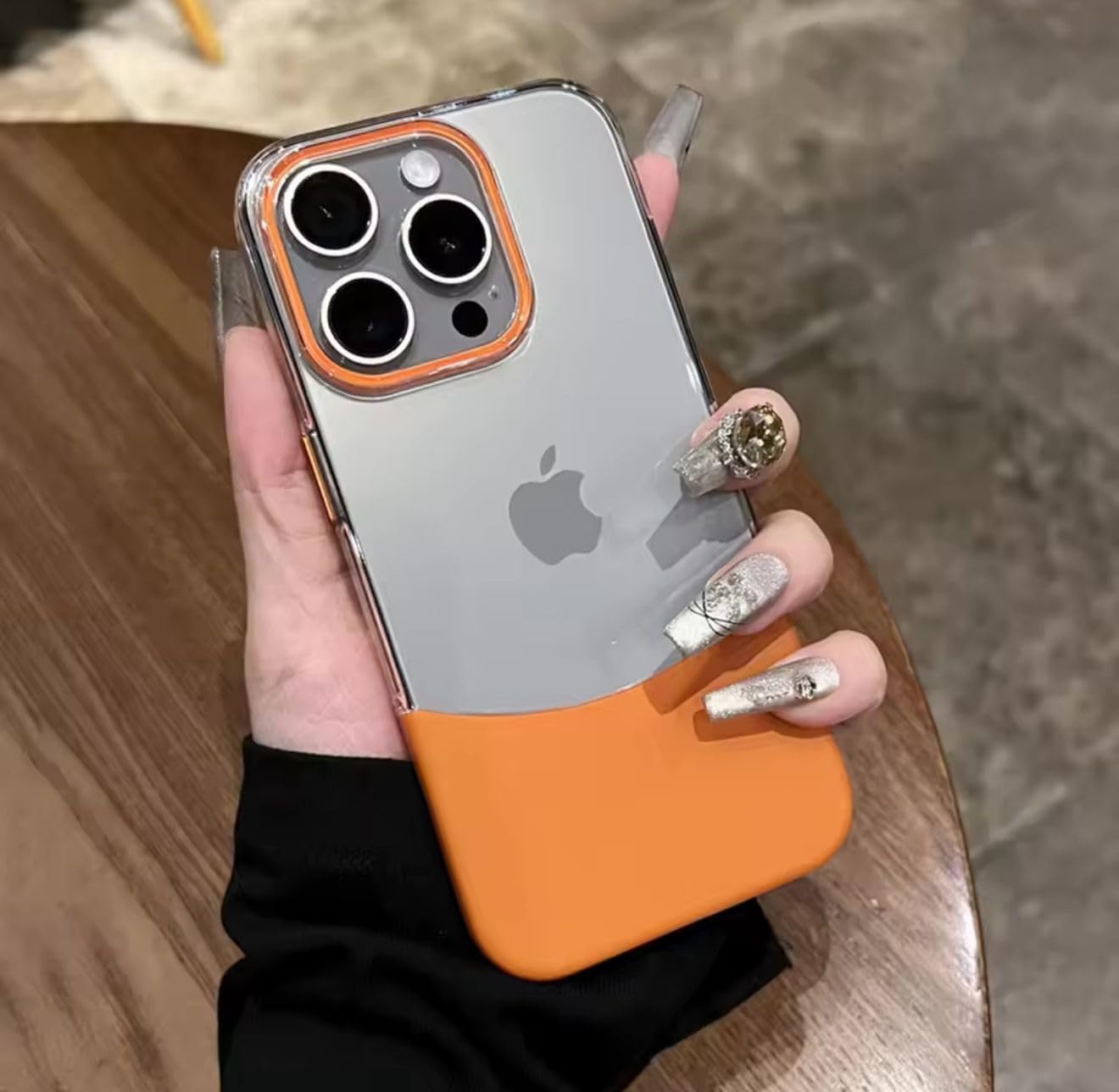 فكرة Fekra Luxury Transparent Splice Color Clear Case For iPhone 15 Pro Max | 15 Pro | 15 | 14 Pro Max | 13 Pro Max | 13 14 Removable Acrylic Shockproof Protection Cover (Orange, iPhone 14 Pro Max)