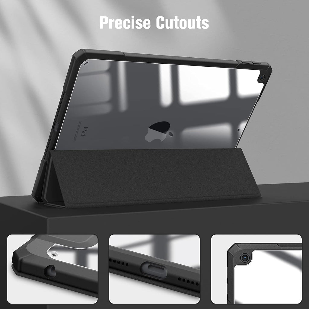 Fintie Hybrid Slim Case for iPad 9th / 8th / 7th Generation (2021/2020 / 2019) 10.2 Inch - [Built-in Pencil Holder] Shockproof Cover with Clear Transparent Back Shell, Black