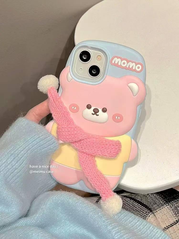 Ecosystem 3D Cartoon Case for iPhone 14 Pro Max / 15 Pro Max, All-Round Protection, Anti-Slip Cover (Happy Bear)