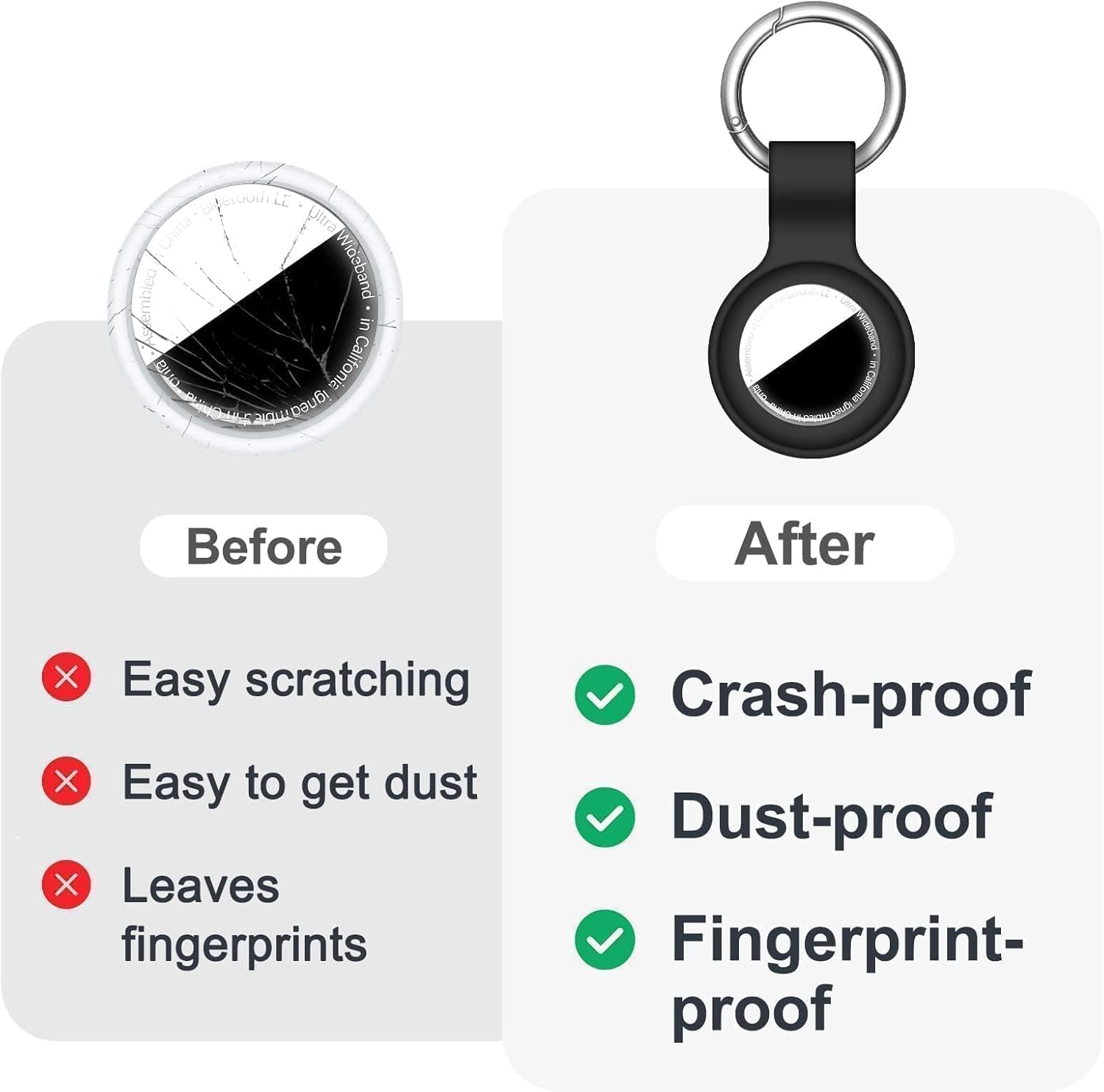 Compatible with AirTag Case Keychain Air Tag Holder Silicone AirTags Key Ring Cases Tags Chain Apple AirTag GPS Item Finders Accessories，Black